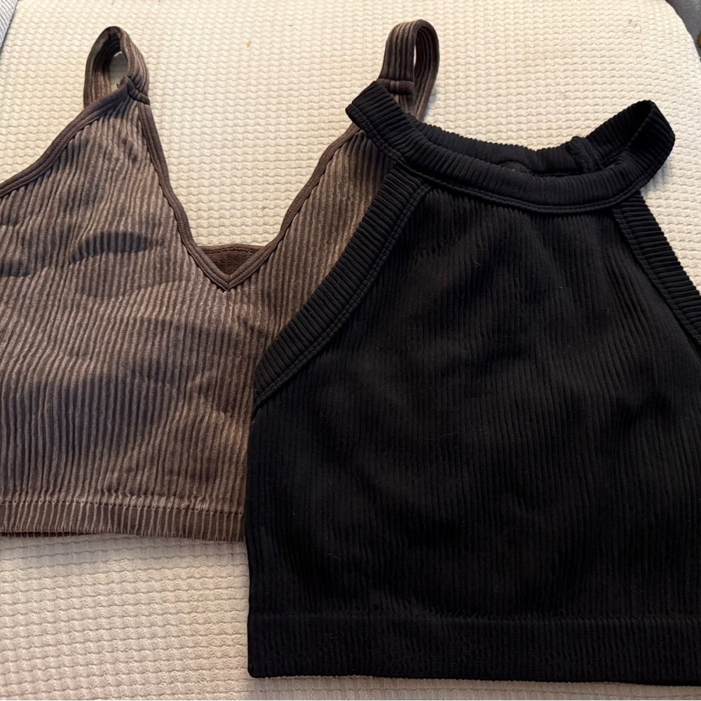 aerie Ribbed Halter & V-Neck Crop Tops – Black & Brown